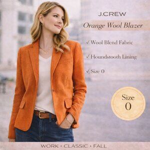 J.Crew Orange Wool Blazer Houndstooth Lined Tailored Jacket SZ0 Classic Career